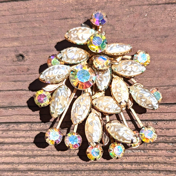 Judy Lee Aurora Borealis Lava Stone Brooch w Prong Setting Unsigned Vintage - Picture 8 of 10